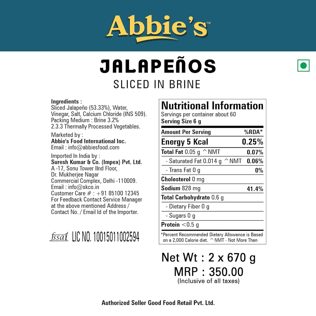 Abbies Jalapenos Sliced In Brine 670g