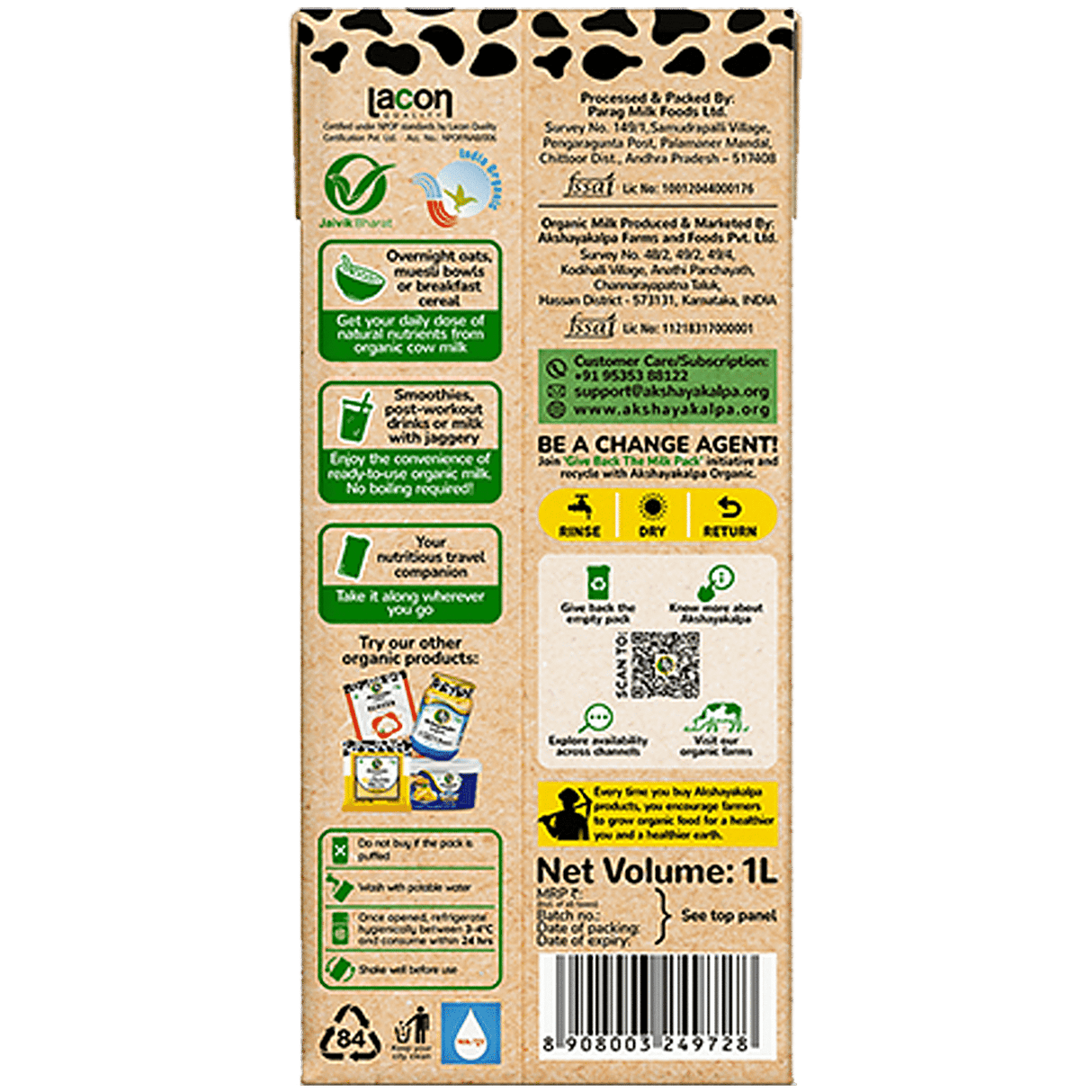 Akshayakalpa Organic Cow Milk 1L