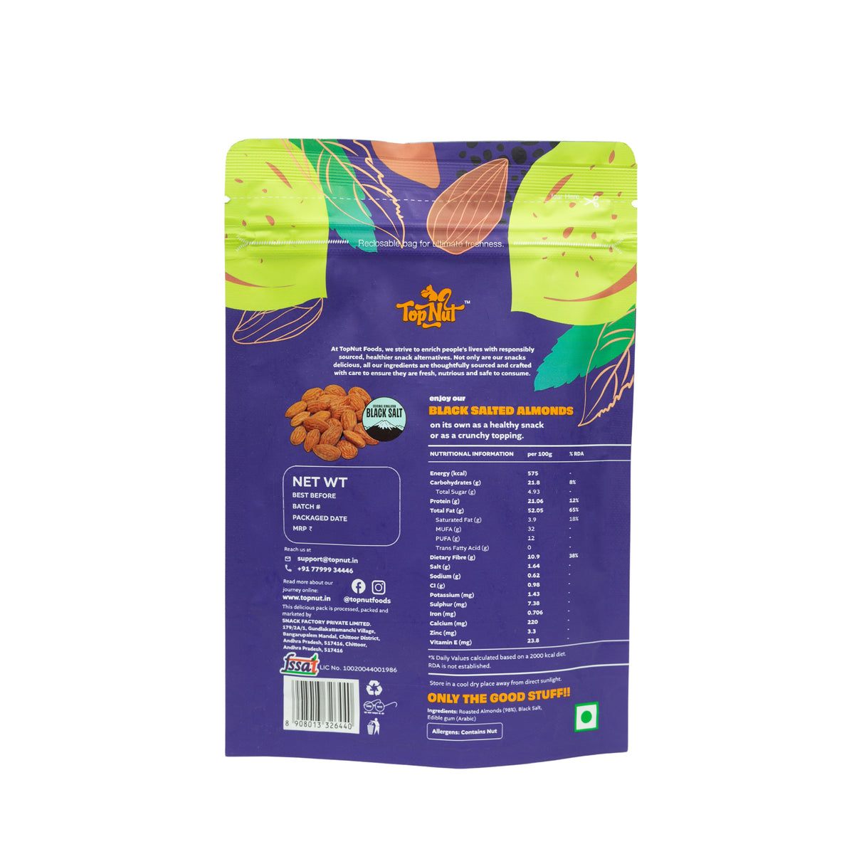 Top Nut Black Salted Almonds 100G