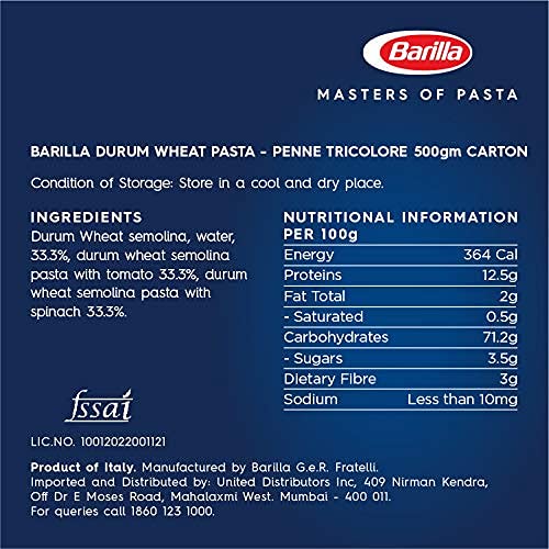 Barilla Mezze Penne Tricolore 500G