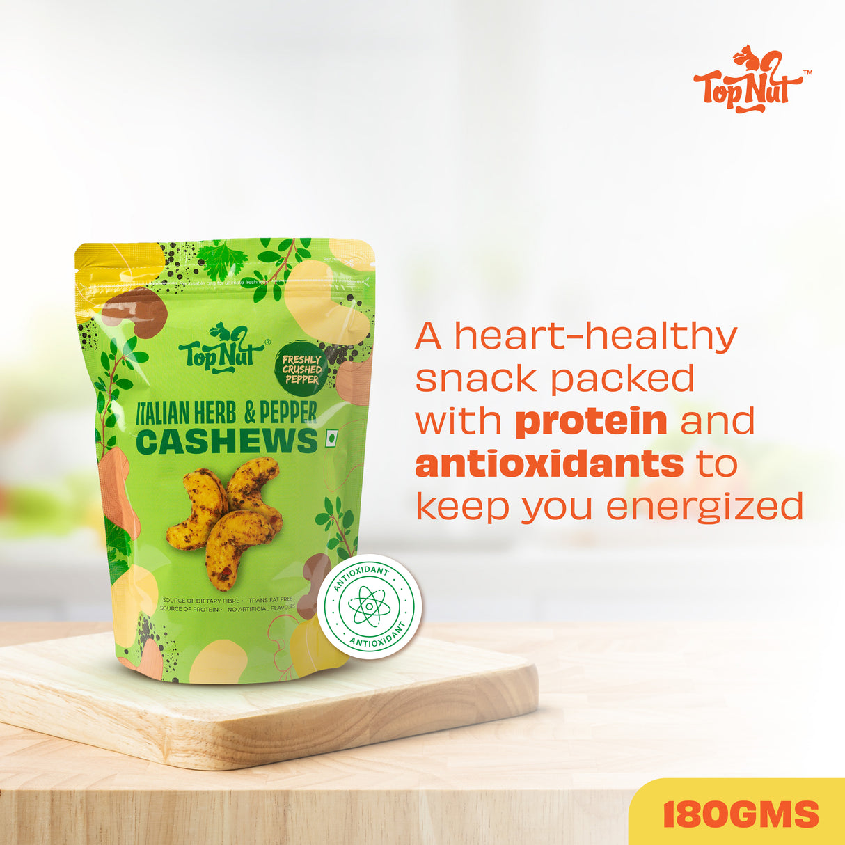 Top Nut Italian Herb & Pepper Cashews 180g