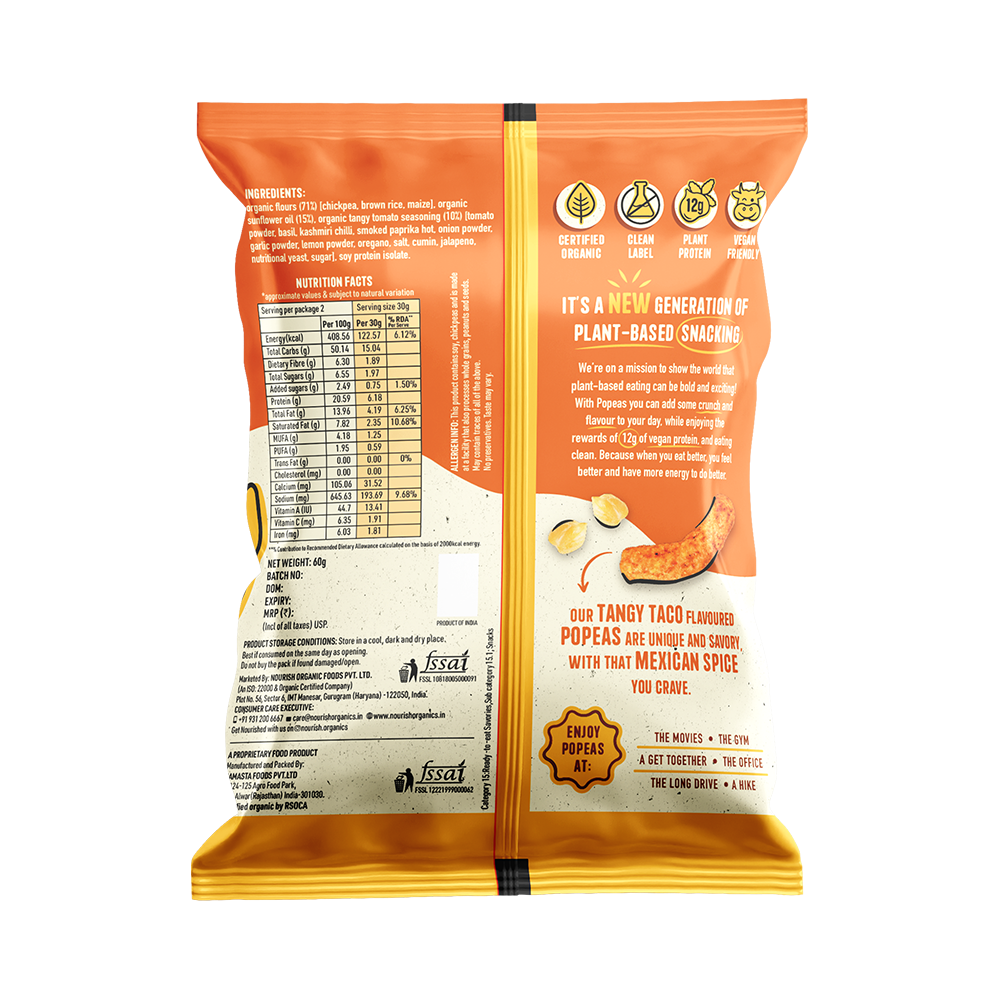 Nourish Organic Tangy Taco Chickpea Puff 60g