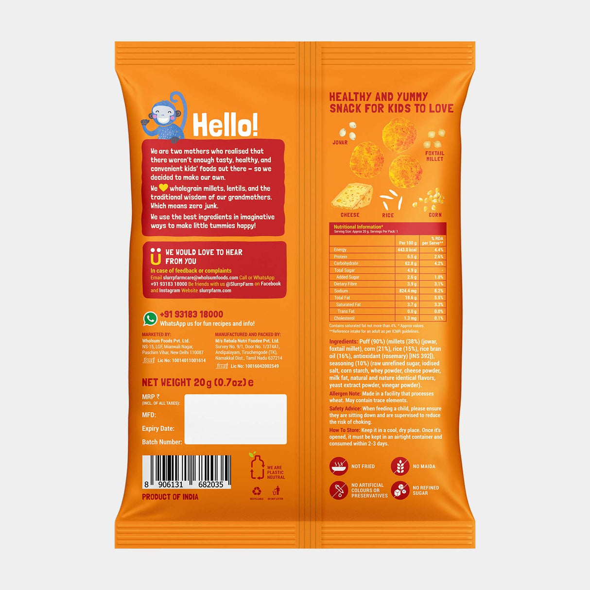 Slurrp Farm Cheddar Cheese Mighty Puffs 20g