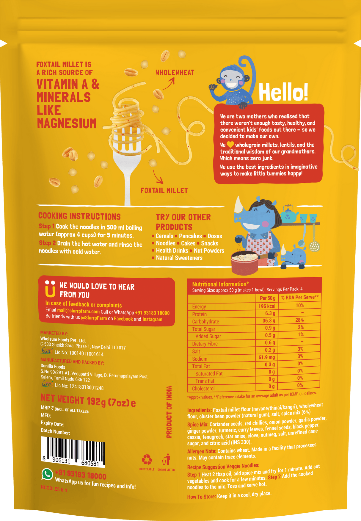 Slurrp Farm Curry Masala Millet Noodles 192g