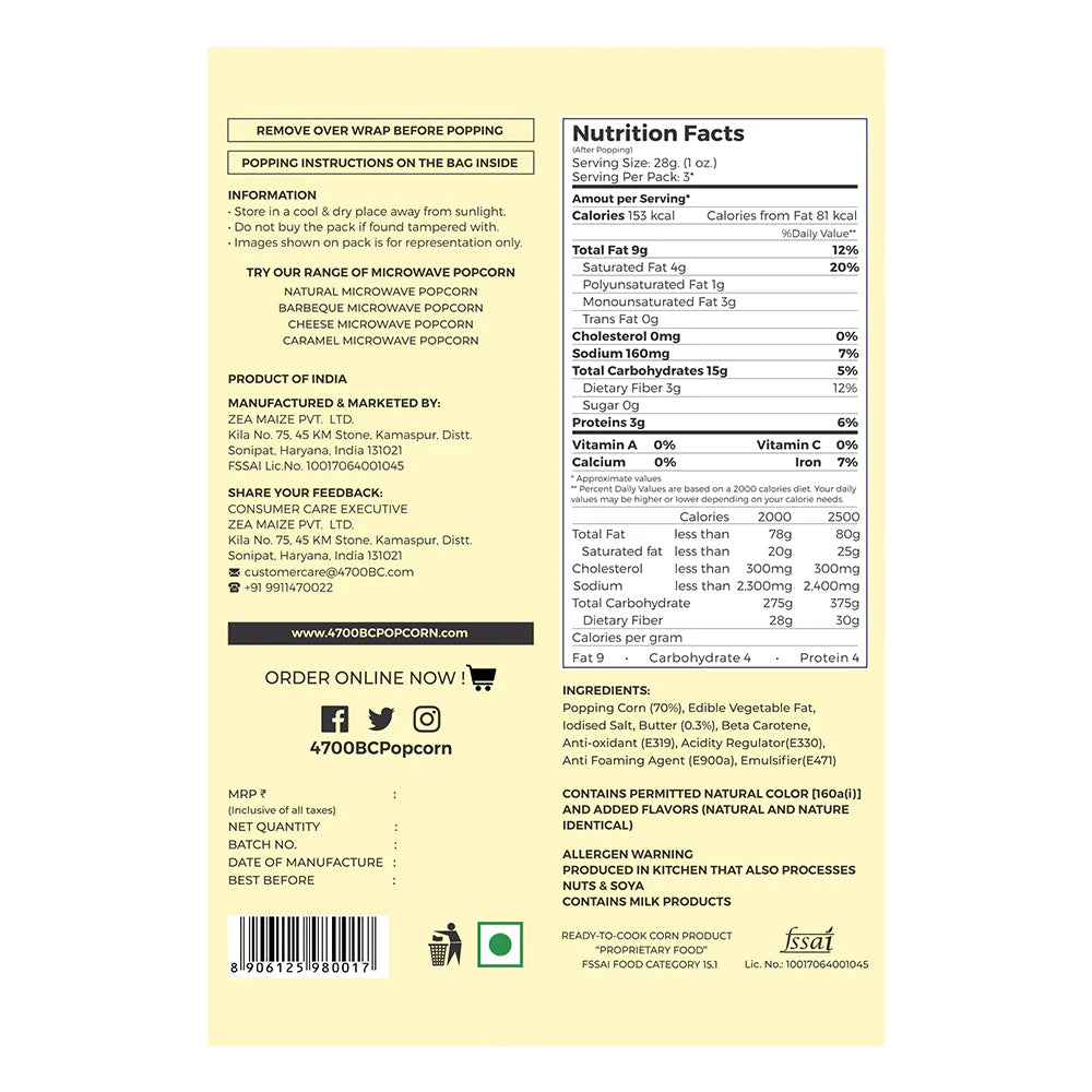 4700Bc Microwave Butter Popcorn 85G