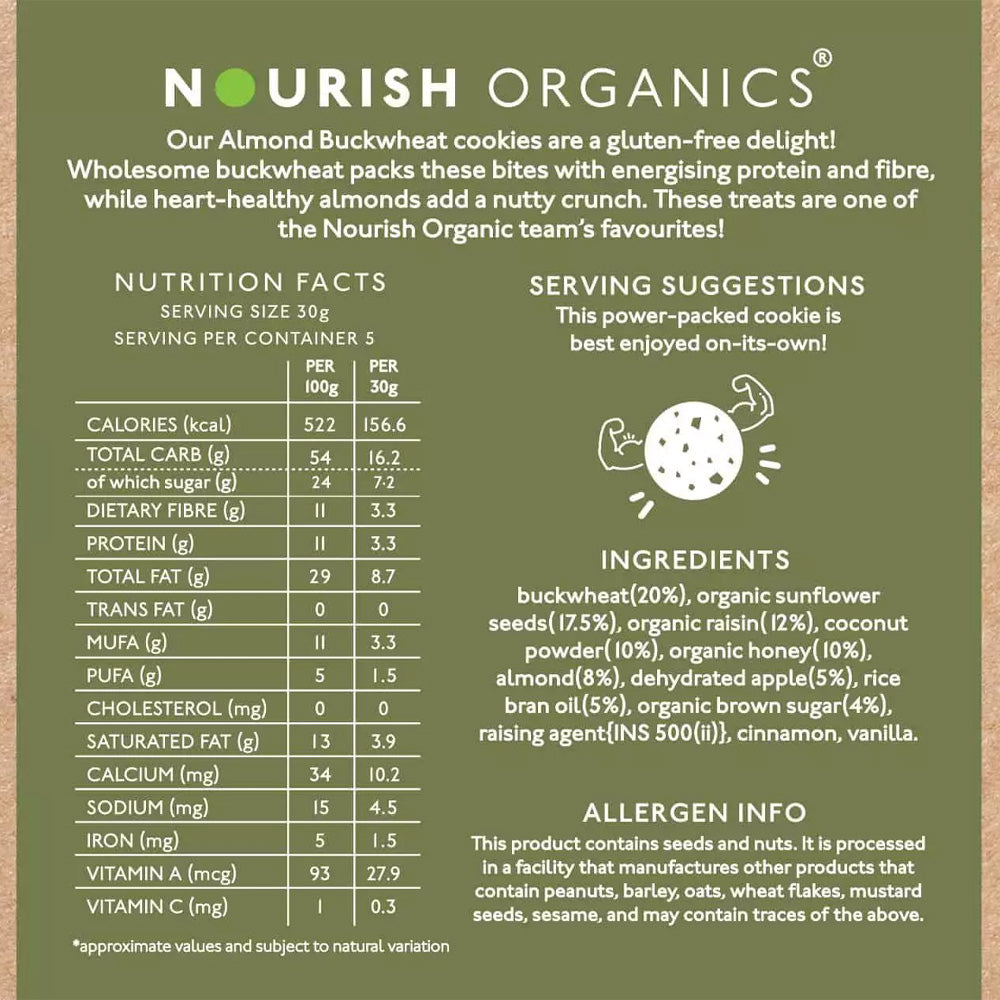 Nourish Organic Cookies Almond Buckwheat 150G