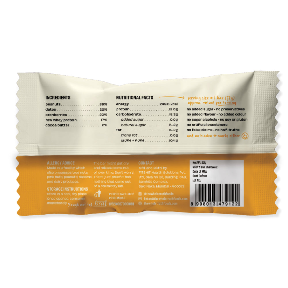 The Whole Truth Peanut Butter 12G Protein Bar 52G