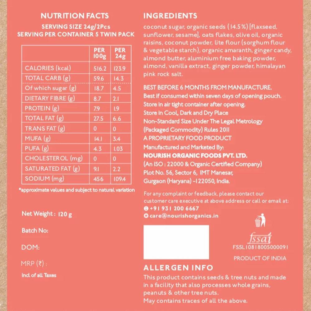 Nourish Organic Cookies Ginger Oats 140g