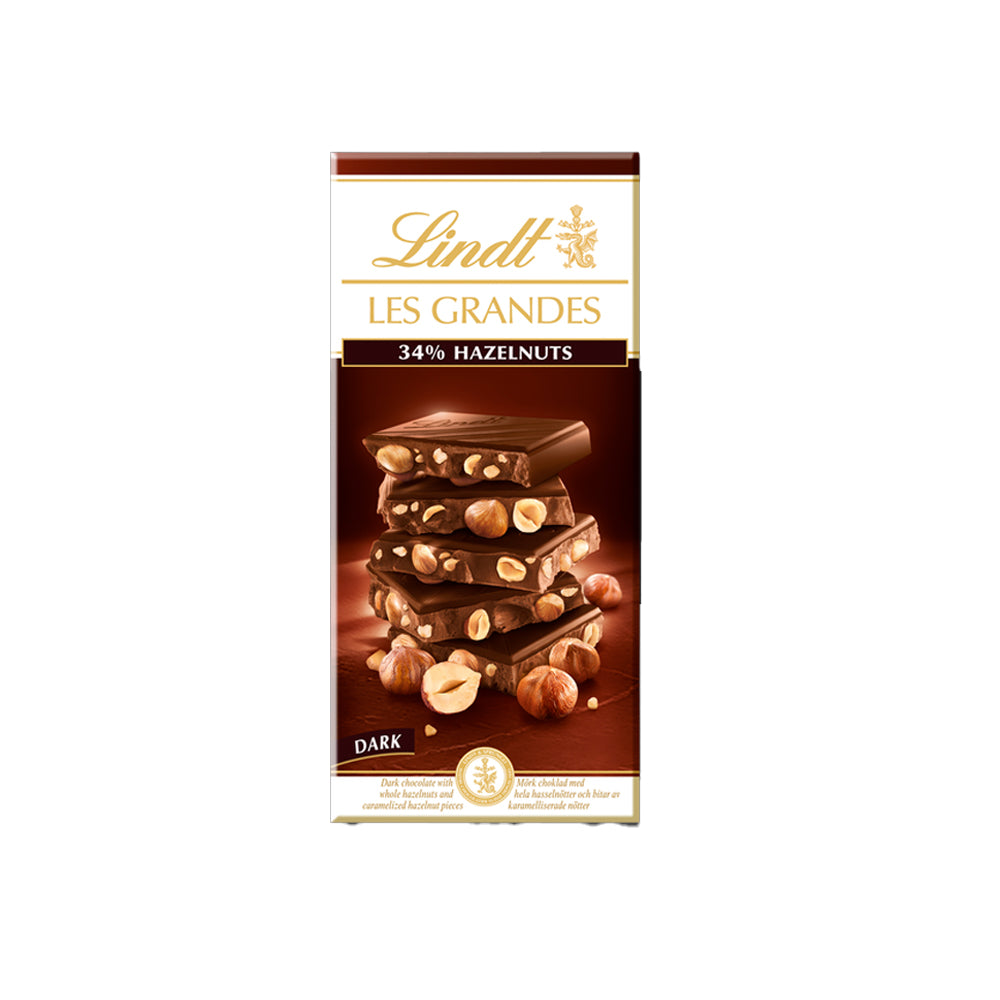 Lindt Les Grandes Dark Chocolate With Whole Hazelnuts &Caramel 150g