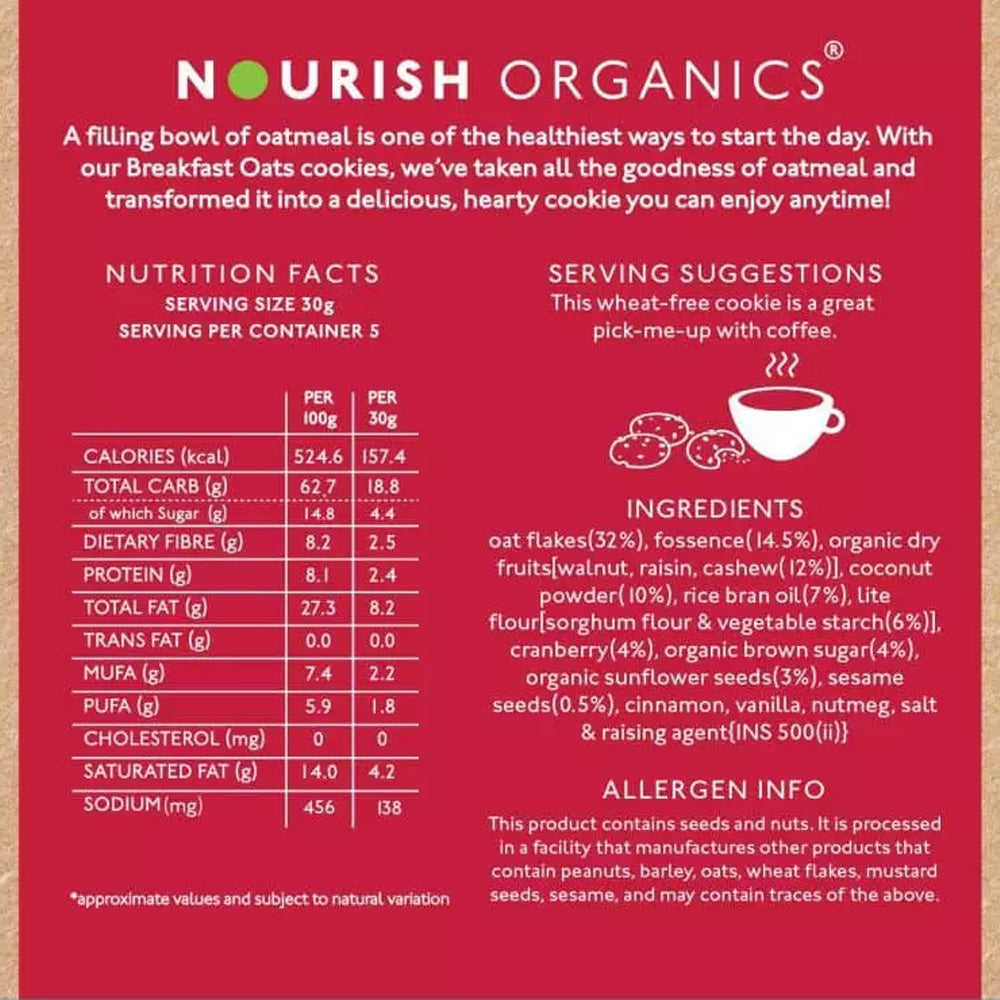 Nourish Organic Cookies Oats Cranberry 130G