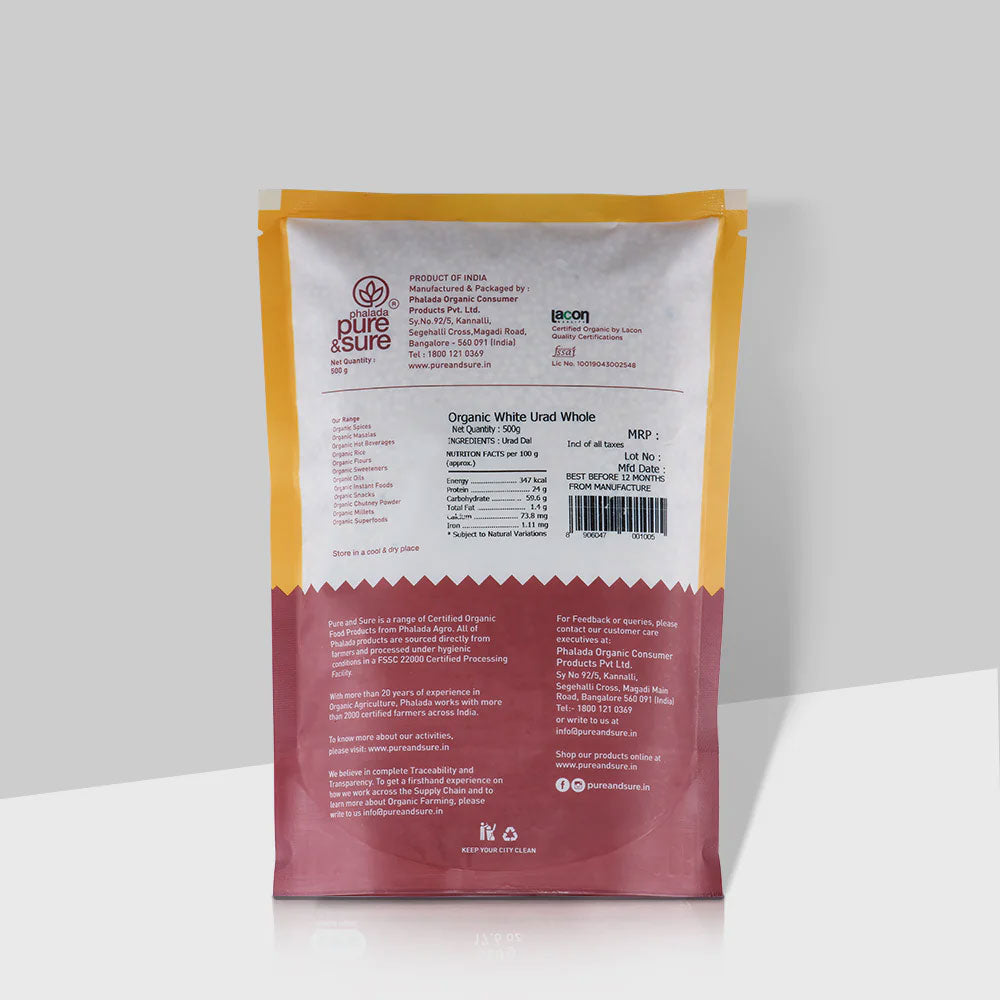 Phalada Pure & Sure Organic White Urad Whole 500g