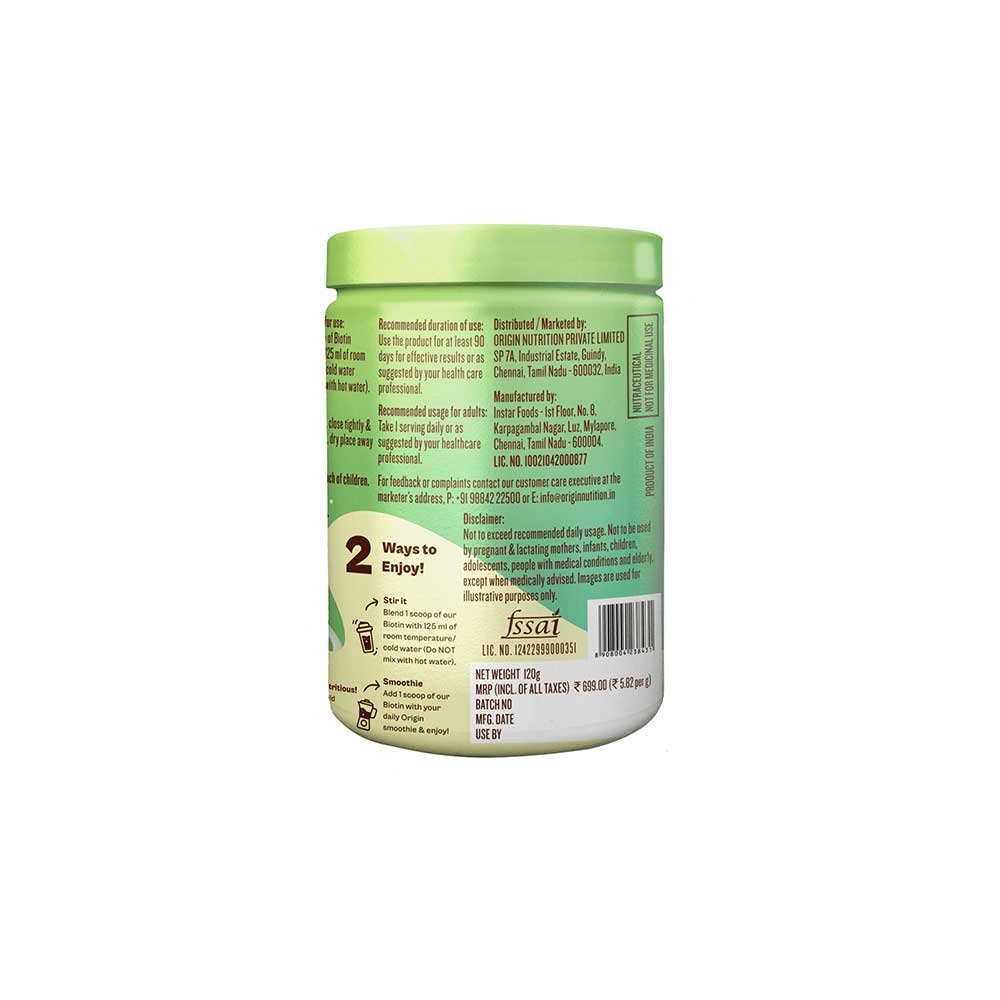 Origin Nutrition Plant Based Biotin Strawberry Pineapple Flavour 120g