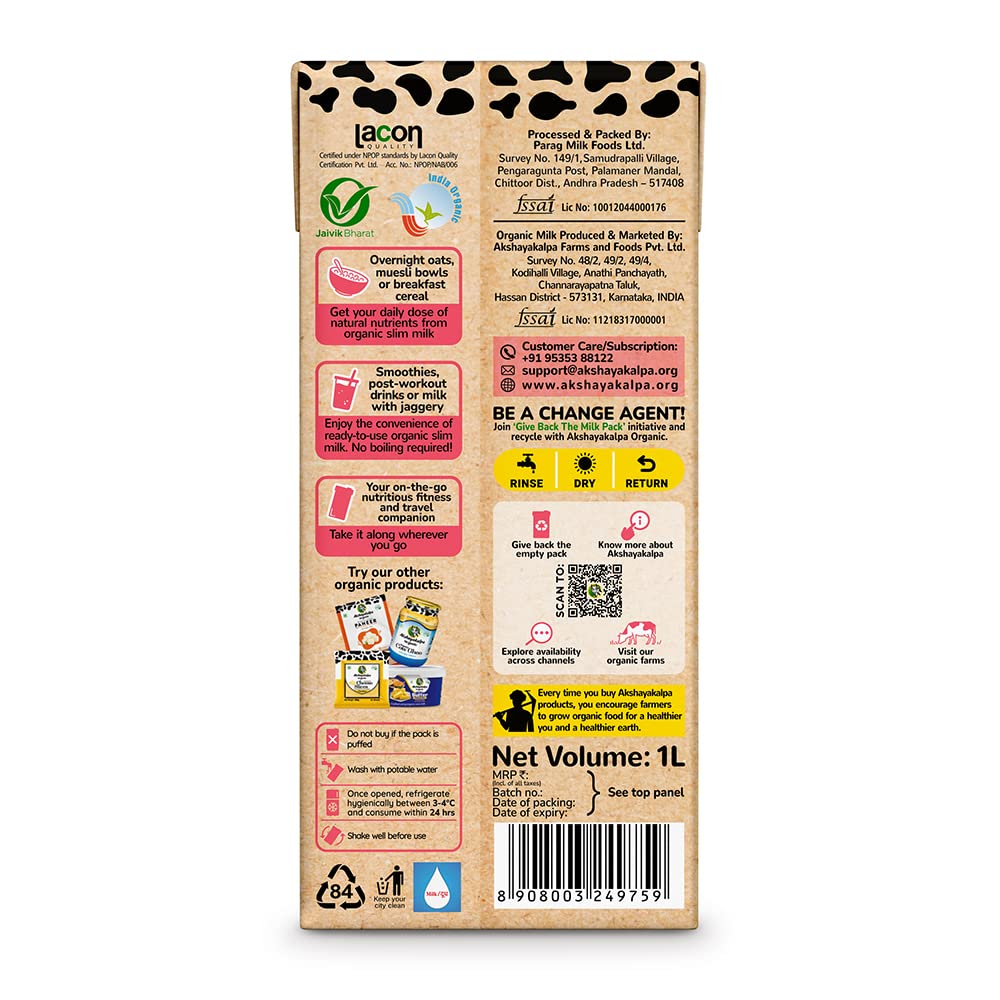 Akshayakalpa Organic Slim Milk 1L
