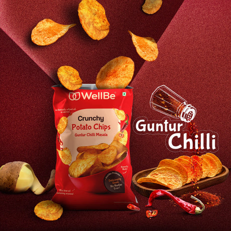 WellBe Crunchy Potato Chips Guntur Chilli Masala 80g