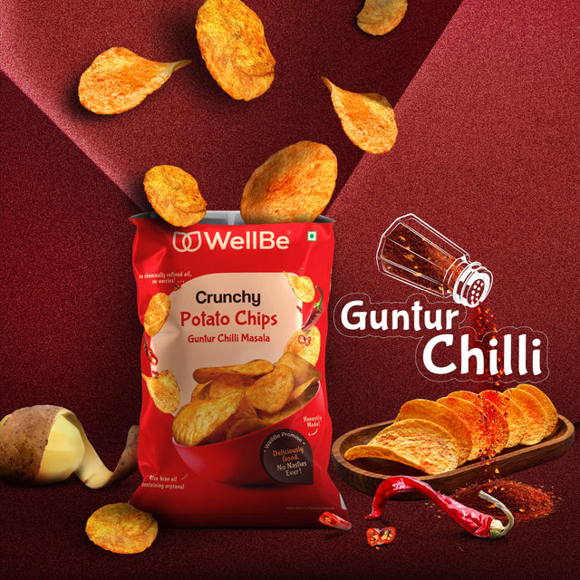 WellBe Crunchy Potato Chips Guntur Chilli Masala 80g