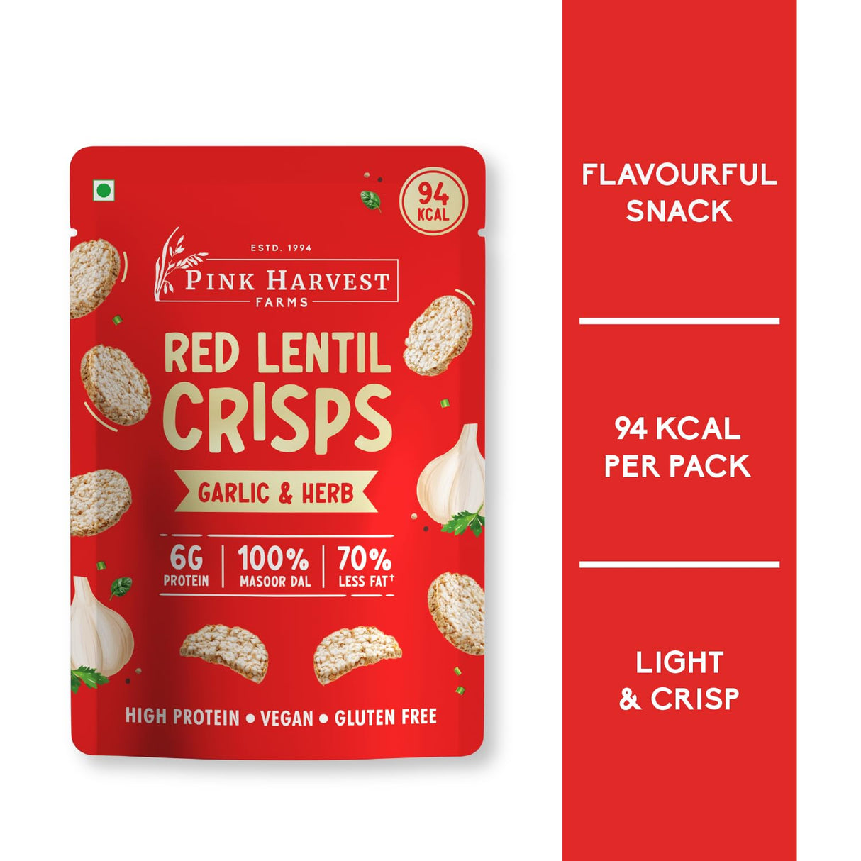 Pink Harvest Red Lentil Crisps Garlic&Herb 25g