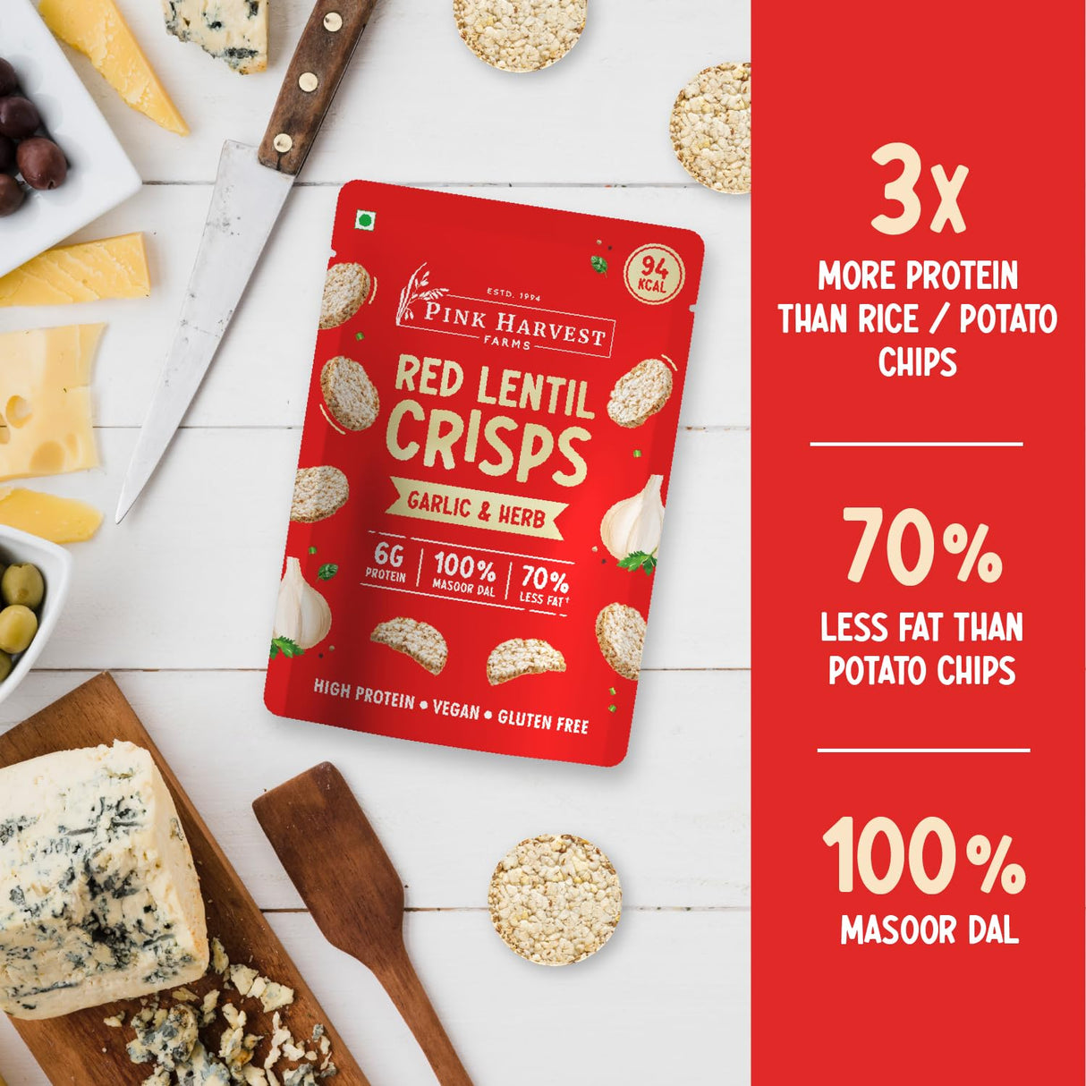 Pink Harvest Red Lentil Crisps Garlic&Herb 25g