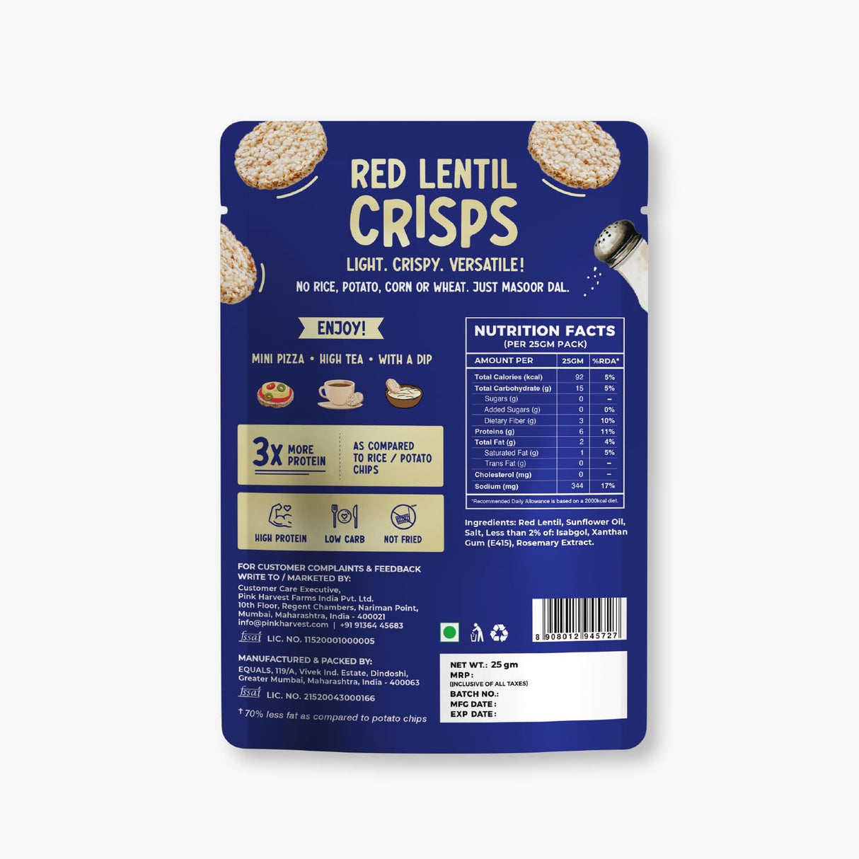 Pink Harvest Red Lentil Crisps Sea Salt 25g