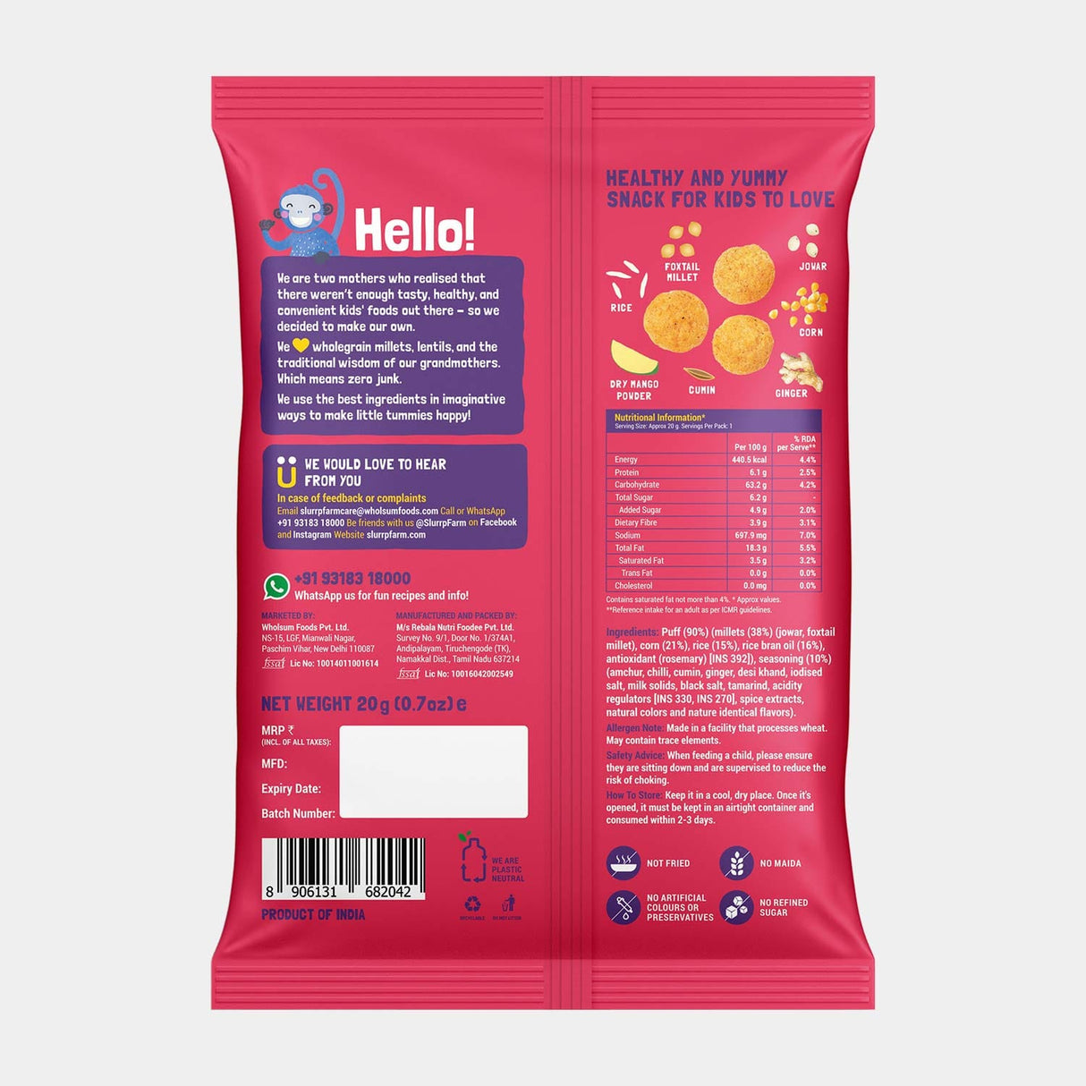 Slurrp Farm Mild Masala Mighty Puffs 20g