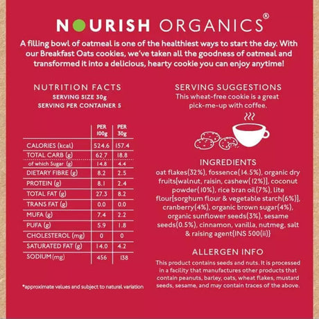 Nourish Organic Cookies Oats Cranberry 130G