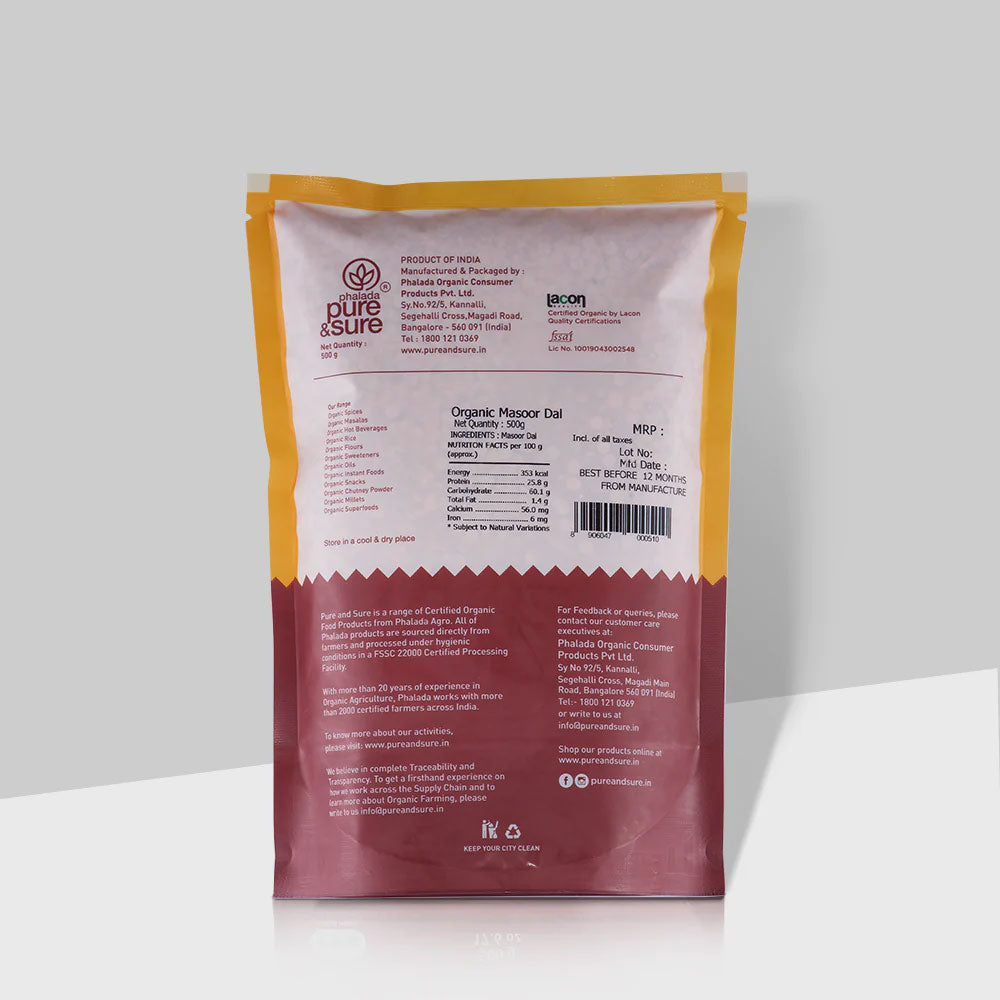 Phalada Pure & Sure Organic Masoor Dal 500g