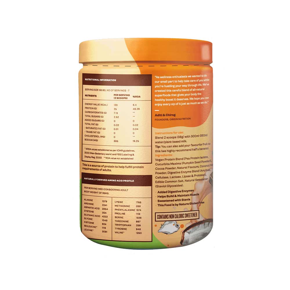 Origin Nutrition Vegan Protein Chocolate Flavour 286G