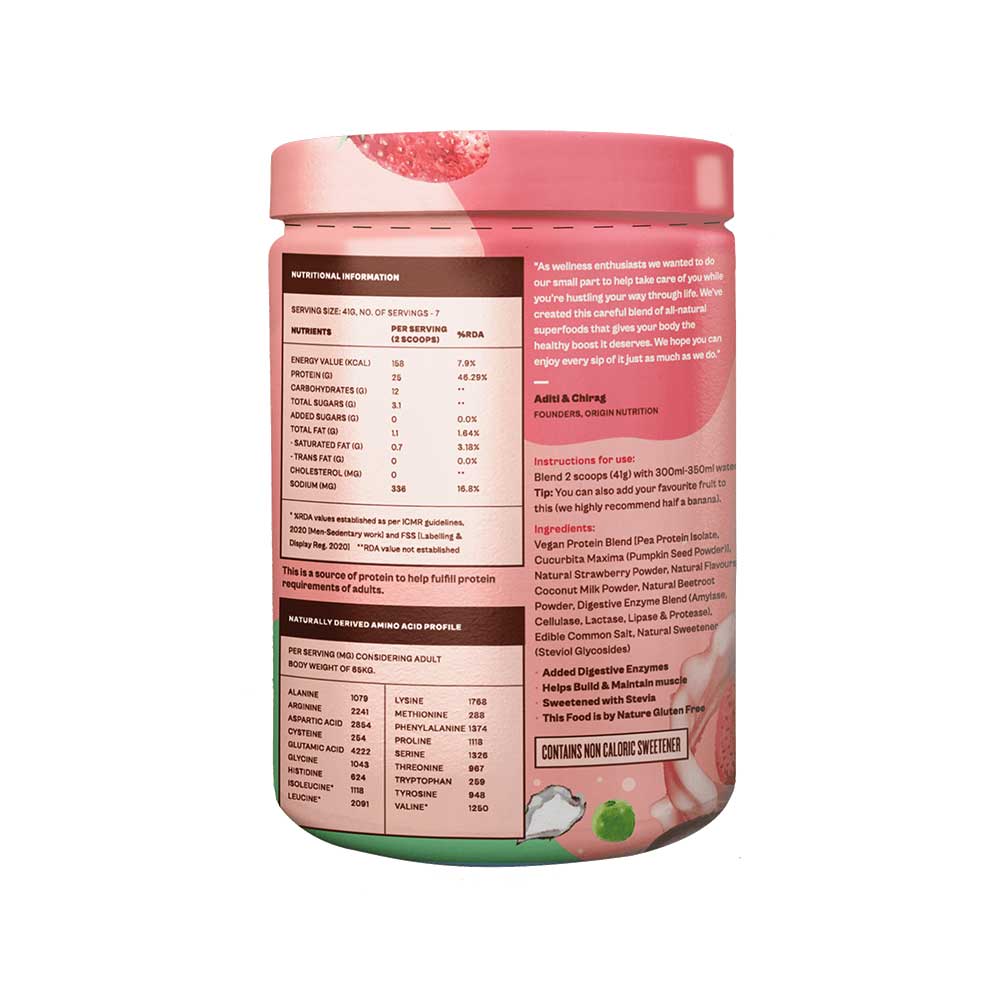 Origin Nutrition Vegan Protein Strawberry Flavour 286G