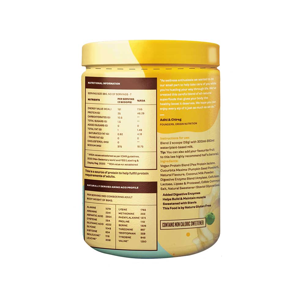 Origin Nutrition Vegan Protein Vanilla Flavour 278G