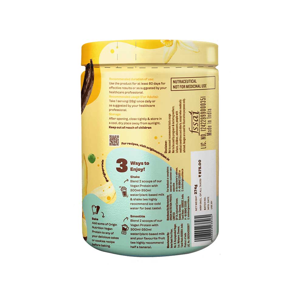 Origin Nutrition Vegan Protein Vanilla Flavour 278G